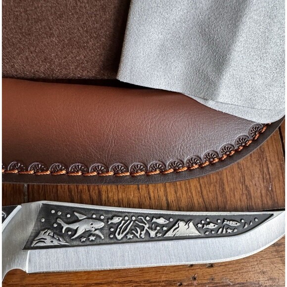 YESWON Fixed 6" Blade Hunting Knife and Leather Sheath New - Picture 3 of 9